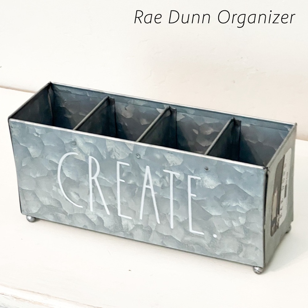 RAE DUNN Silver Metal 4 Section Organizer For Pens Pencils Tools Brushes Crafts